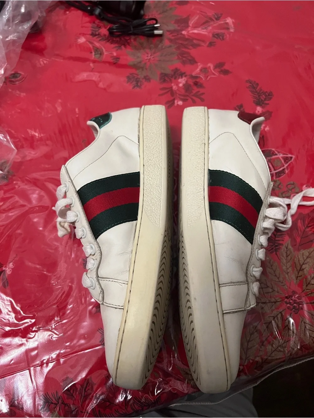 Gucci Ace Sneakers Men Strip Bee Leather Low Shoes Size US 9